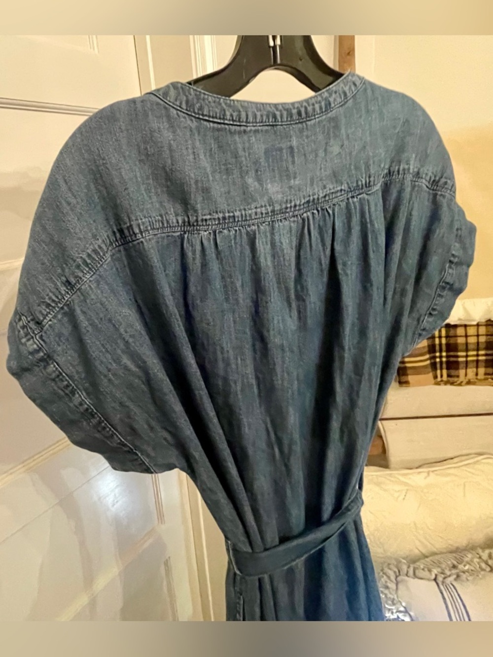 GAP Blue Denim Button-Front Midi Shirt Dress with Tie Waist - Picture 3 of 9
